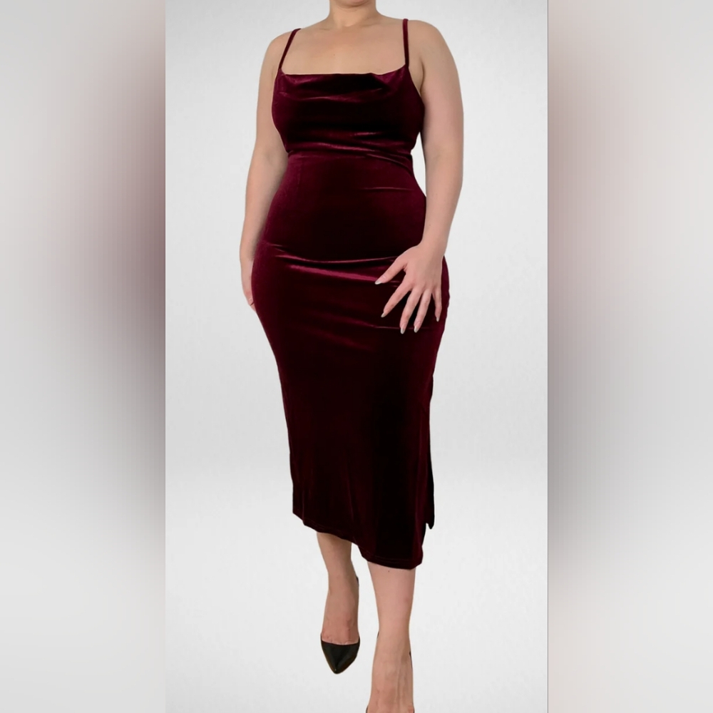 Wine Velvet Midi Dress NWT